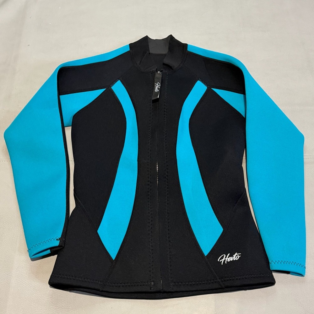 Herto Women Neoprene Surf Beach Wetsuit Jacket Black/Blue Long Sleeve Zip-S-6527